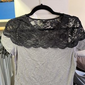 H&M Gray Black Lace T-shirt